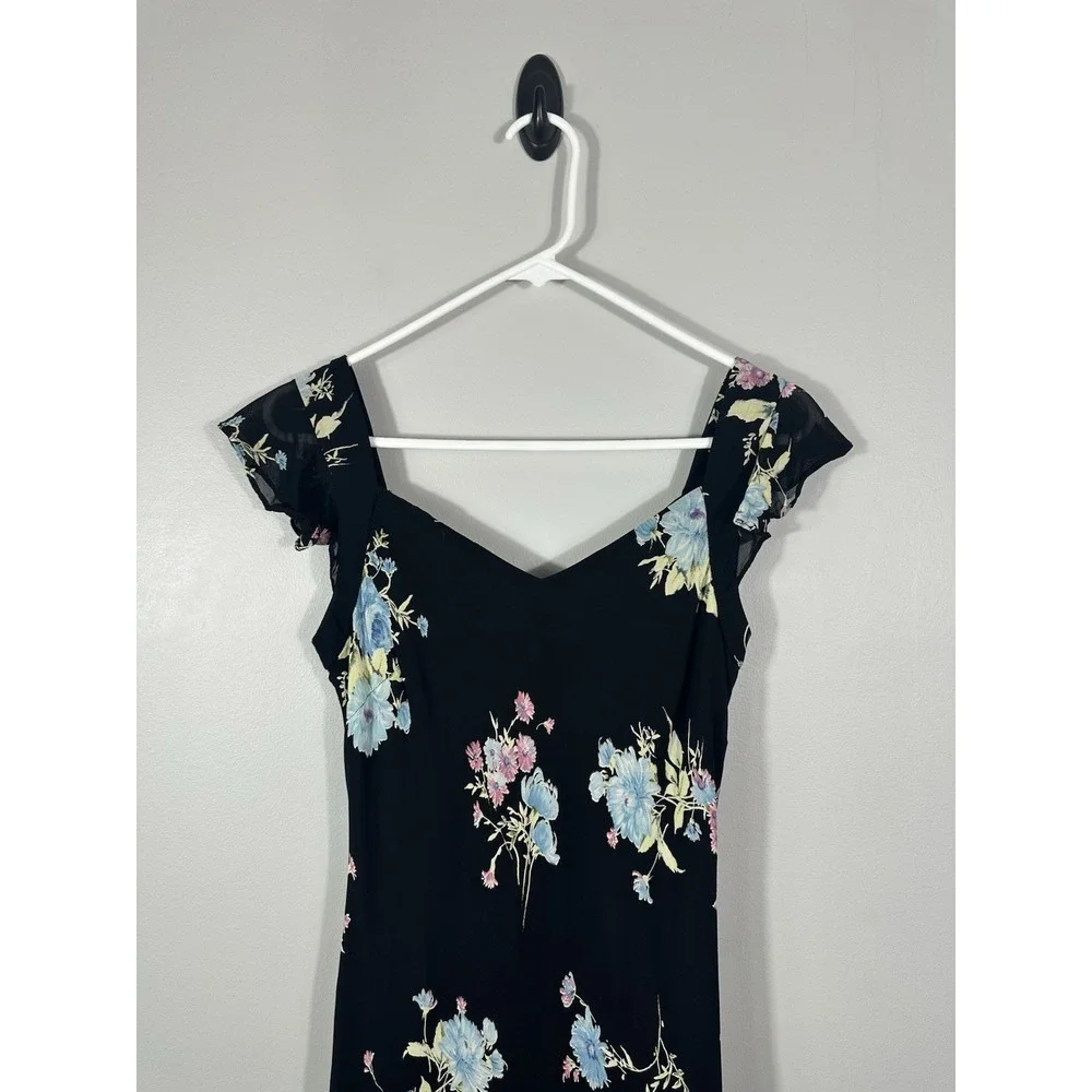 Vtg 90s Evan Picone Dress Womens 10 Petite Black Floral Whimsigoth‎ Dark Fairy
